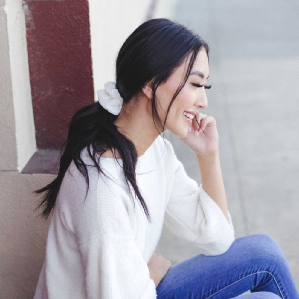 Grey Rib Velvet Scrunchie - Picture 2 of 4